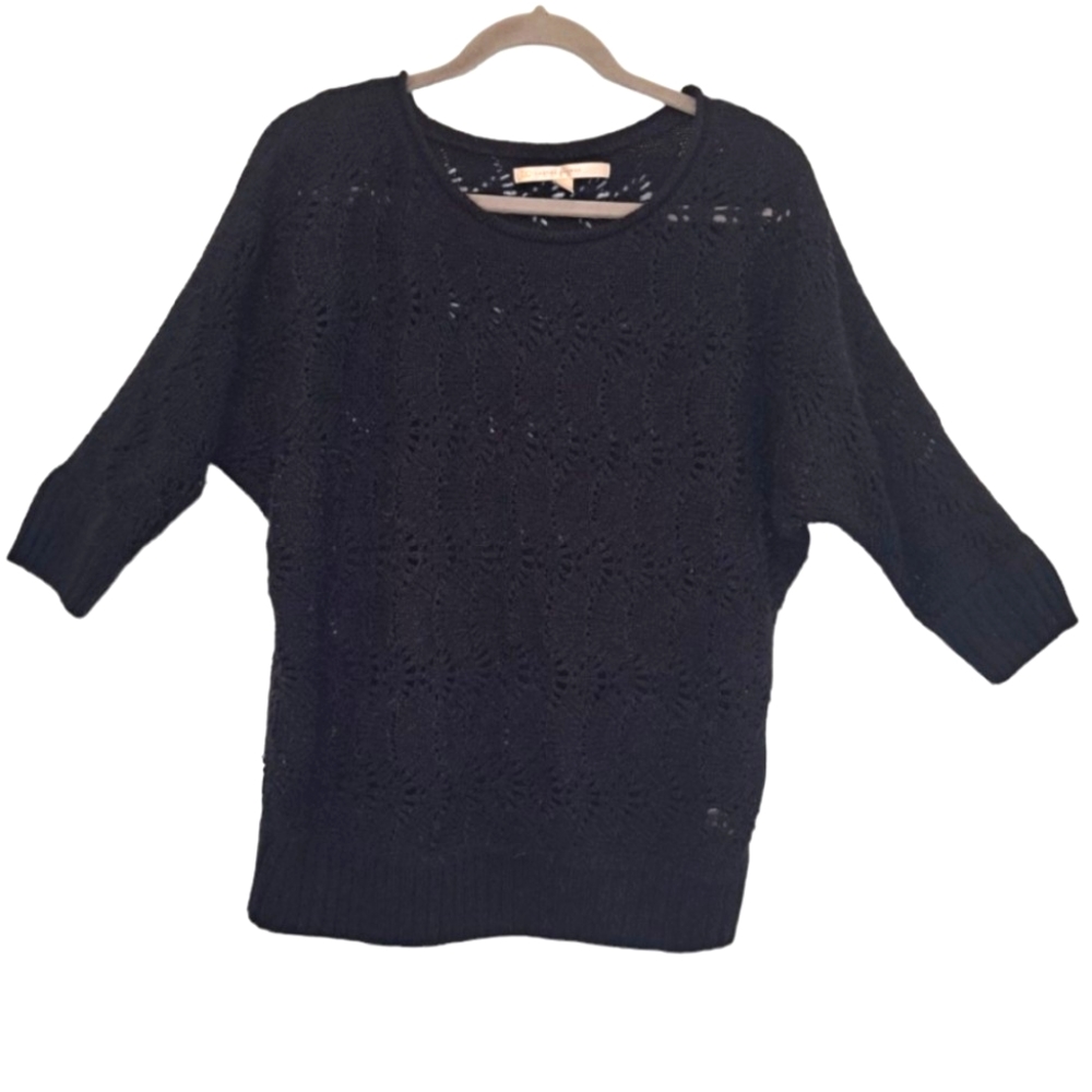 LC Lauren Conrad Open Weave Dolman Sleeve Black Sweater Size Large
